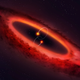 Artist’s depiction of HD 98800, featuring the protoplanetary disk and inner binary pair. The outer binary pair is not shown.